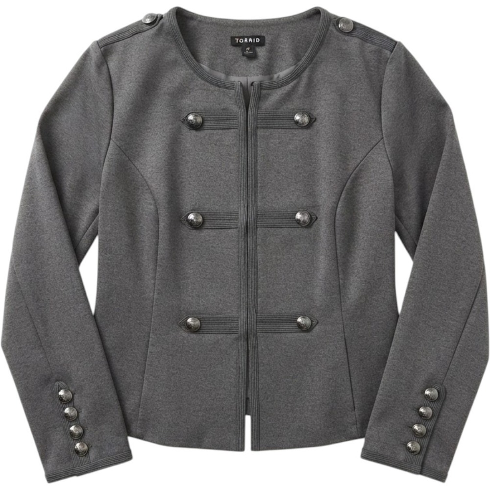 Torrid Womens Gray Military Band Jacket Crest Button Open Front Plus Size 3 XL